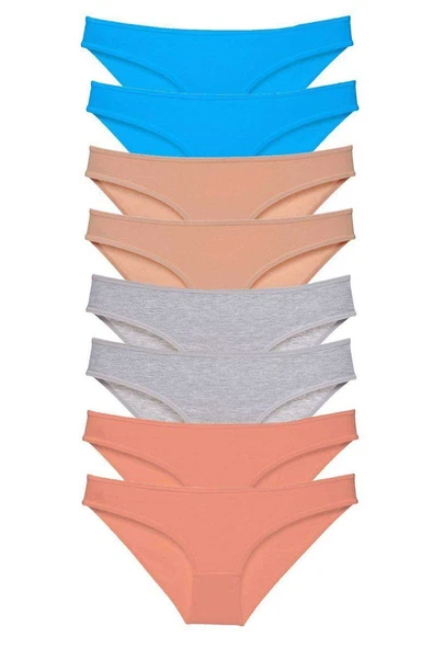 8 adet Süper Eko Set Likralı Kadın Slip Külot Ten Gri Pudra Mavi ürün görseli 1