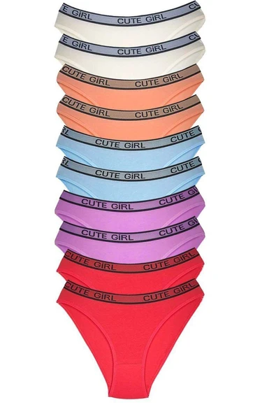 10 Adet Beli Yazılı Pamuklu Kalın Lastik Kadın Slip Külot ürün görseli 1