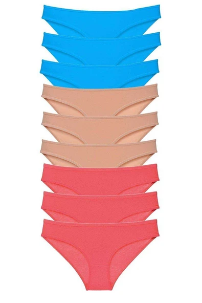 9 adet Süper Eko Set Likralı Kadın Slip Külot Fuşya Ten Mavi ürün görseli 1