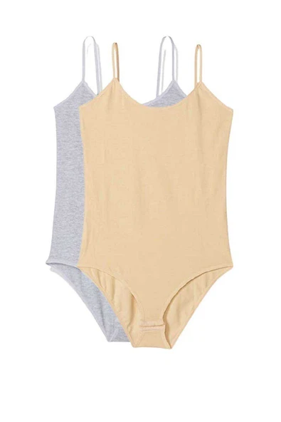 2 Adet İp Askılı Kadın Çıtçıtlı Body Gri ve Ten ürün görseli 1