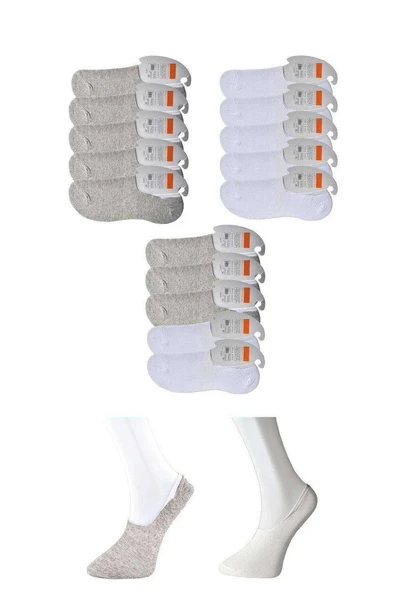 Gri ve Beyaz Erkek Babet Çorap 15 çift ürün görseli 1