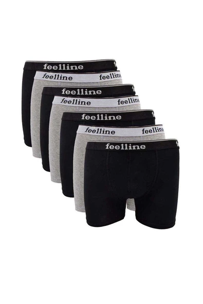 7 adet Feelline Siyah ve Gri Pamuklu Doğal Likralı Erkek Boxer ürün görseli 1