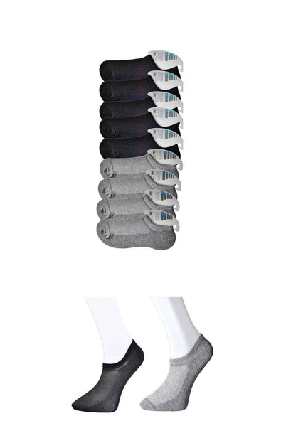 Siyah ve Gri Erkek Görünmez Çorap 9 çift ürün görseli 1