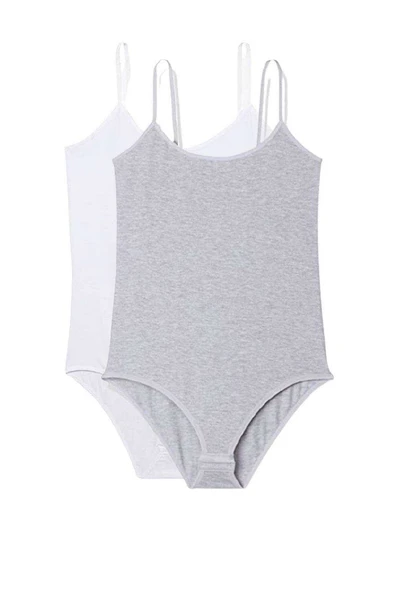 2 Adet İp Askılı Kadın Çıtçıtlı Body Beyaz ve Gri ürün görseli 1