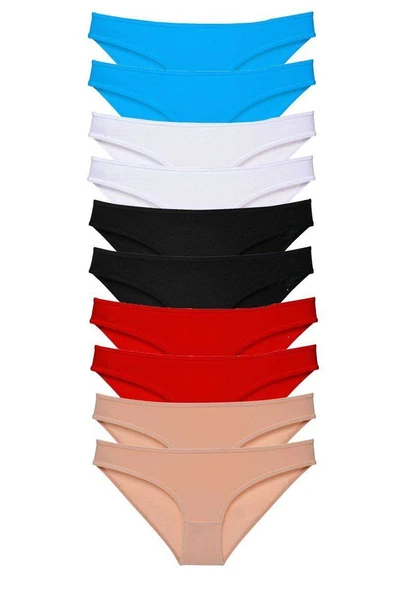10 adet Süper Eko Set Likralı Kadın Slip Siyah Kırmızı Ten Beyaz Mavi ürün görseli 1