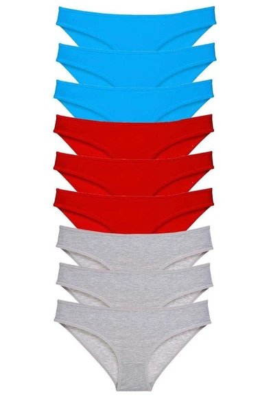 9 adet Süper Eko Set Likralı Kadın Slip Külot Kırmızı Gri Mavi ürün görseli 1
