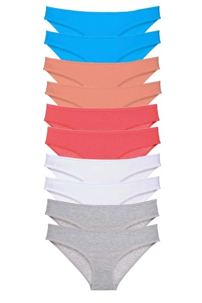 10 adet Süper Eko Set Likralı Kadın Slip Gri Beyaz Pudra Fuşya Mavi ürün görseli 1