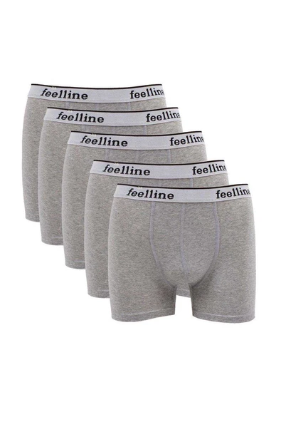 5 adet Feelline Gri Pamuklu Doğal Likralı Erkek Boxer ürün görseli 1