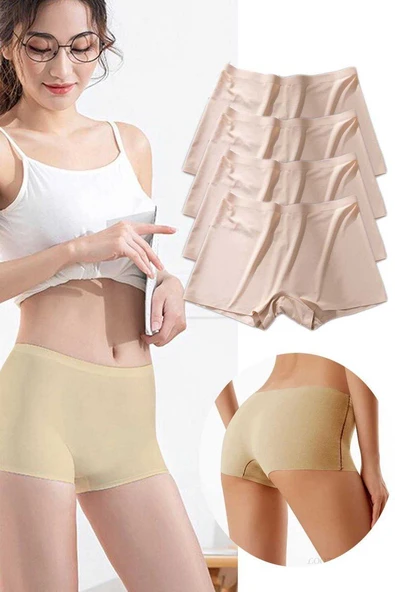 4 Adet Kadın Dikişsiz Görünmez İz Yapmaz Mini Şort Boxer Ten ürün görseli 1