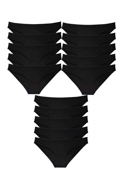15 adet Süper Eko Set Likralı Kadın Slip Külot Siyah ürün görseli 1