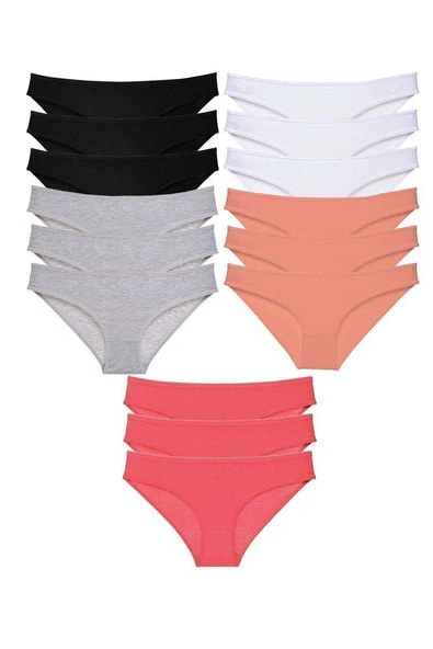 15 adet Süper Eko Set Likralı Kadın Slip Külot Siyah Ten Gri Beyaz Fuşya ürün görseli 1
