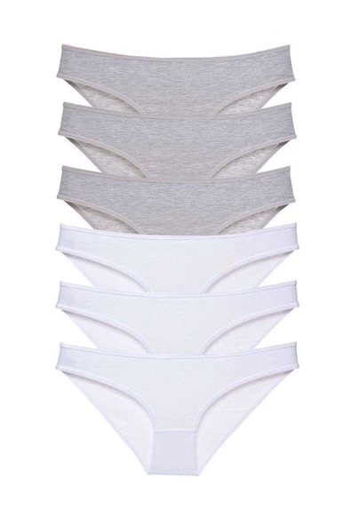 6 adet Süper Eko Set Likralı Kadın Slip Külot Gri Beyaz ürün görseli 1