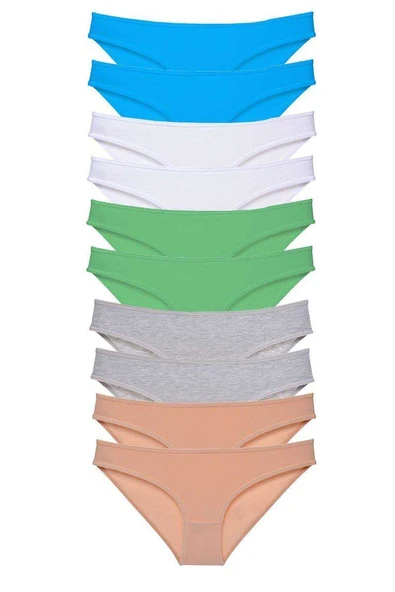 10 adet Süper Eko Set Likralı Kadın Slip Ten Gri Beyaz Yeşil Mavi ürün görseli 1