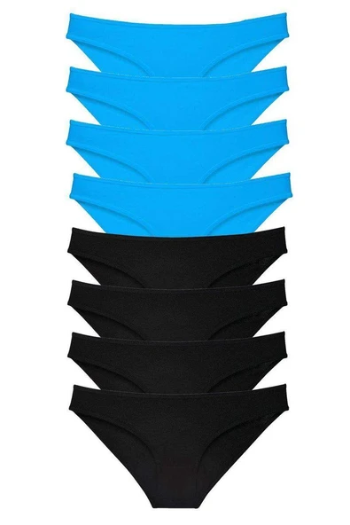 8 adet Süper Eko Set Likralı Kadın Slip Külot Siyah ve Mavi ürün görseli 1