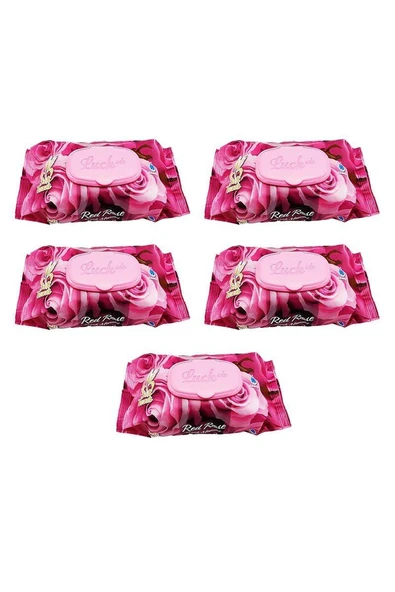 5 Paket Red Rose Islak Havlu Mendil 90 Adet Kapaklı Gül Kokulu ürün görseli 1