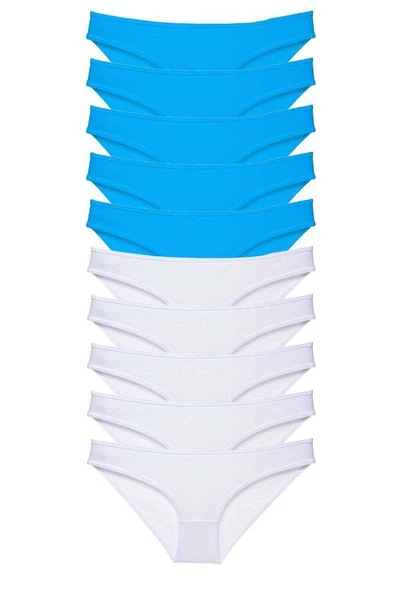 10 adet Süper Eko Set Likralı Kadın Slip Beyaz Mavi ürün görseli 1