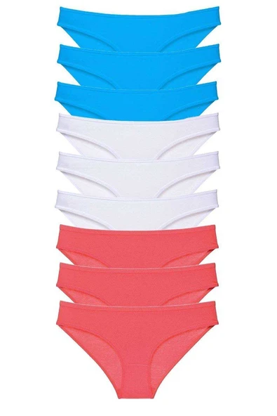 9 adet Süper Eko Set Likralı Kadın Slip Külot Fuşya Beyaz Mavi ürün görseli 1