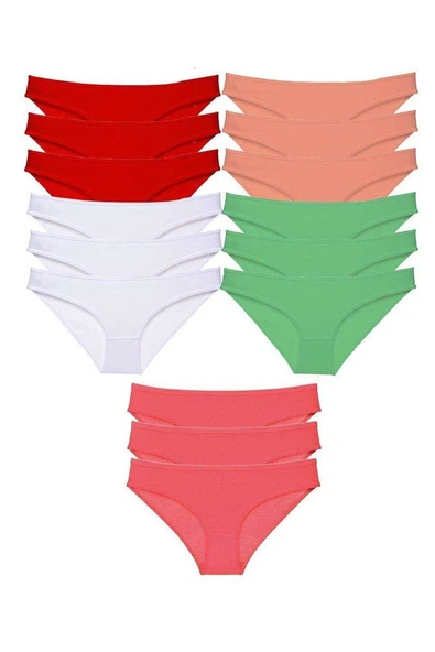 15 adet Süper Eko Set Likralı Kadın Slip Külot Kırmızı Beyaz Pudra Yeşil Fuşya ürün görseli 1