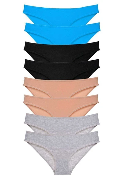 8 adet Süper Eko Set Likralı Kadın Slip Külot Siyah Ten Gri Mavi ürün görseli 1