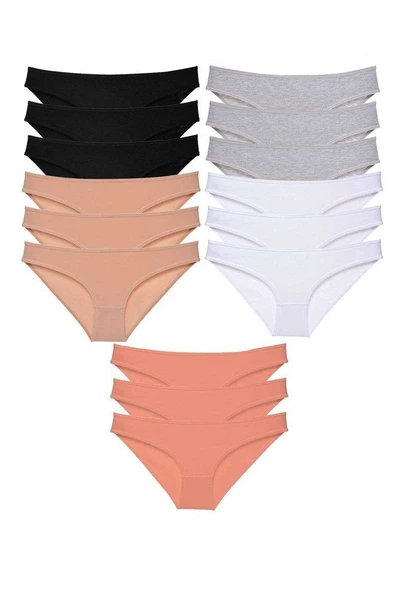 15 adet Süper Eko Set Likralı Kadın Slip Külot Siyah Ten Gri Beyaz Pudra ürün görseli 1