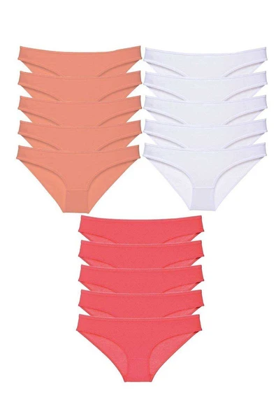 15 adet Süper Eko Set Likralı Kadın Slip Külot Pudra Beyaz Fuşya ürün görseli 1
