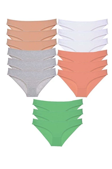 15 adet Süper Eko Set Likralı Kadın Slip Külot Ten Gri Beyaz Pudra Yeşil ürün görseli 1