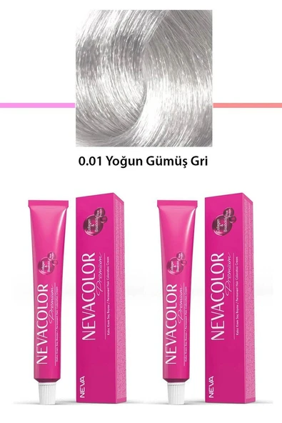 2 li Set Premium 0.01 Yoğun Gümüş Gri - Kalıcı Krem Saç Boyası 2 X 50 g Tüp ürün görseli 1