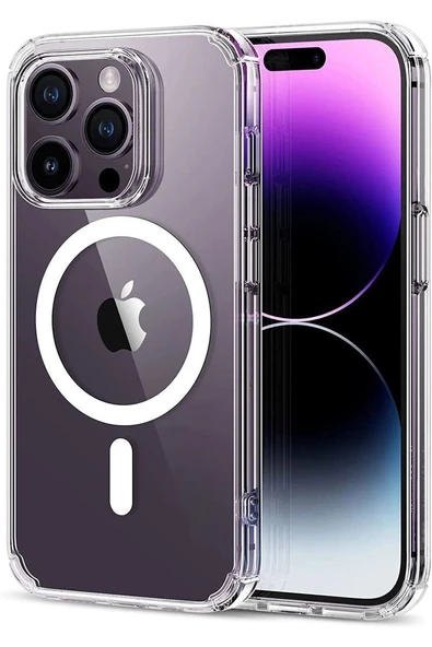 Iphone 14 Pro Max Kılıf Kamera Lens Korumalı Magsafe Destekli Şeffaf Darbe Emici Sert Kapak ürün görseli 1