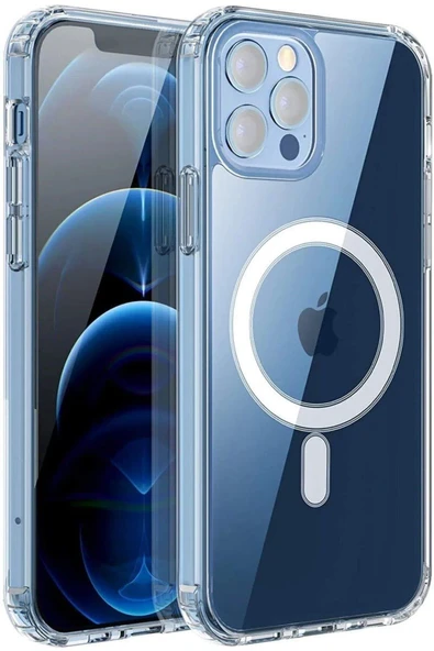 Iphone 12 Pro Max Kılıf Kamera Lens Korumalı Magsafe Destekli Şeffaf Darbe Emici Sert Kapak ürün görseli 1