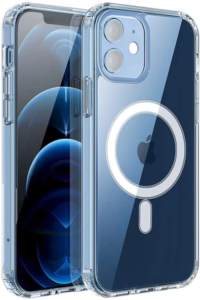 Iphone 12 Kılıf Kamera Lens Korumalı Magsafe Destekli Şeffaf Darbe Emici Sert Kapak ürün görseli 1