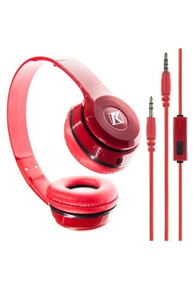 Kırmızı Kulak Üstü Portatif Katlanır Stereo Kulaklık ürün görseli 1