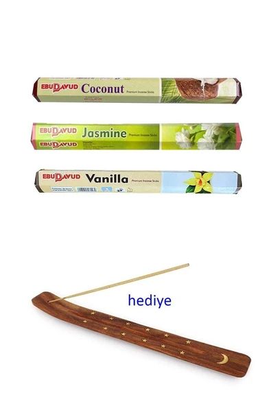 3 Paket 20 Çubuklu Tütsü Jasmine - Coconut - Vanilla - Kayık Hediyeli ürün görseli 1