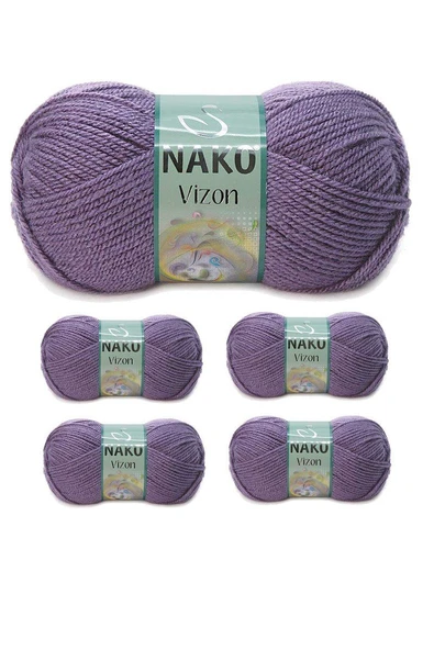 5 Adet Vizon Premium Akrilik El Örgü İpi Yünü Renk No:6684 Açık Mürdüm ürün görseli 1