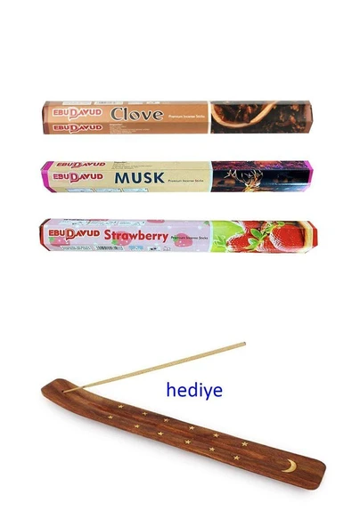 3 Paket 20 Çubuklu Tütsü Musk - Clove - Strawberry - Kayık Hediyeli ürün görseli 1