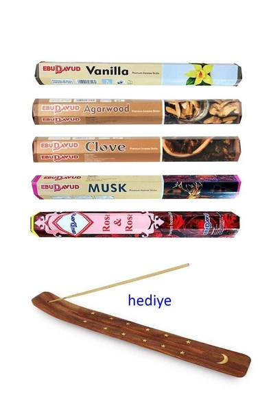 5 Paket 20 Çubuklu Tütsü Vanilla - Musk - Clove - Wood - Redrose - Kayık Hediyeli ürün görseli 1