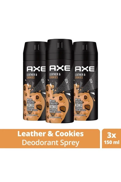 3 Adet Axe Erkek Sprey Deodorant Leather & Cookies 48 Saat Etkileyeci Koku 150 ml ürün görseli 1