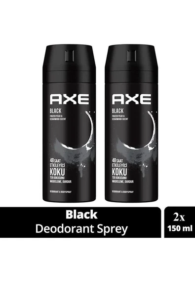 2 Adet Axe Erkek Deodorant & Bodyspray Black 48 Saat Etkileyici Koku Vücut Spreyi 150 ml ürün görseli 1