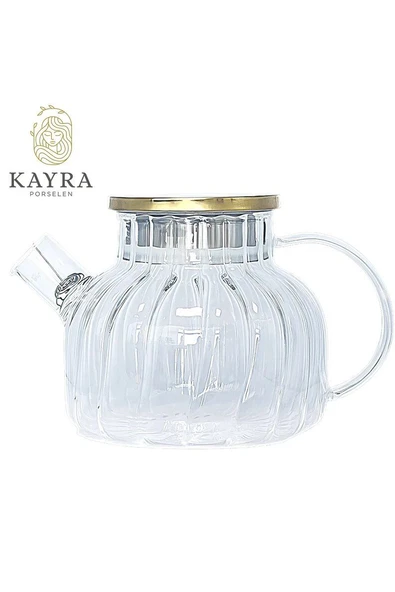 Çelik Kapaklı Borosilikat Dilimli Model Süzgeçli Cam Demlik Bitki Çayları 1000 Ml Royaleks-CM-2001 ürün görseli 1