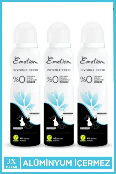 3 Adet Emotion Invisible Fresh Black & White Kadın Deodorant 150ml Vegan, Leke Bırakmaz ürün görseli 1