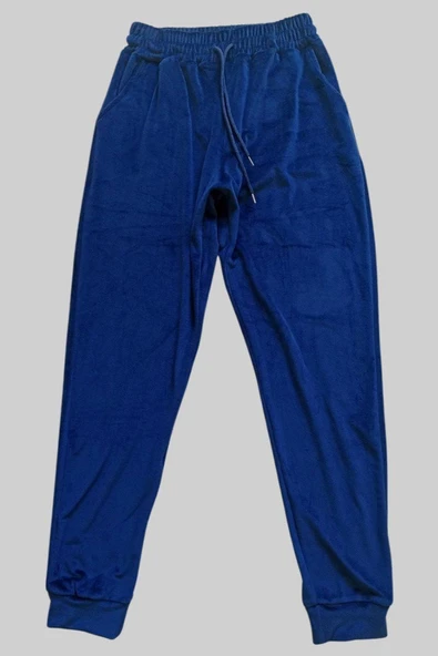 Parlak Kadife Cepli Pantolon Eşofman Pijama Altı Unisex Lastikli Paça Lacivert ürün görseli 1