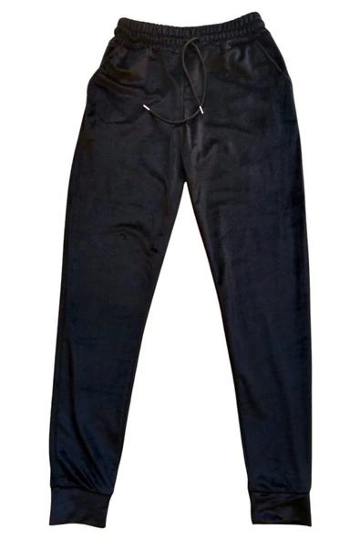 Parlak Kadife Cepli Pantolon Eşofman Pijama Altı Unisex Lastikli Paça Siyah ürün görseli 1
