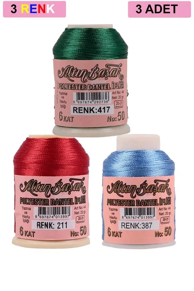 3 Adet Altınbaşak Oya ve Dantel İpi 20 gr - Royaleks - No: 211 - 387 - 417 ürün görseli 1