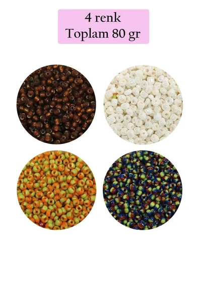 Dökme Cam Kum Boncuk (11/0) 2 mm - 4 Renk - Toplam 80 Gram -  BNC406 ürün görseli 1