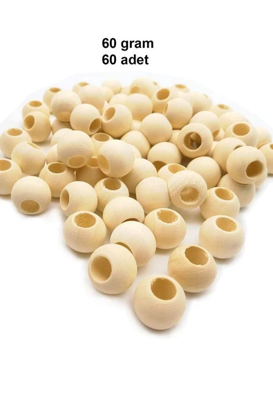 60 Gr (60 Adet) Ahşap Boncuk 15 mm çap x 10 mm Delik Doğal Yuvarlak Ahşap Makrome El İşi Çanta ürün görseli 1
