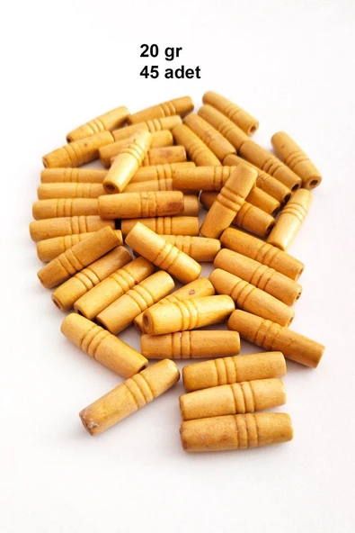 20 Gr (45 Adet) Ahşap Boncuk 25 mm boy x 10 mm en Doğal Ahşap Makrome El İşi Çanta ürün görseli 1