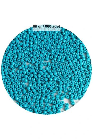 Turquaz Mavi Renk 4 mm Yaklaşık 660 adet / 60 gram Cam Boncuk Oya Yazma Bileklik ve Kolye ürün görseli 1