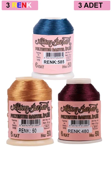 3 Adet Altınbaşak Oya ve Dantel İpi 20 gr - Royaleks - No: 050 - 480 - 585 ürün görseli 1