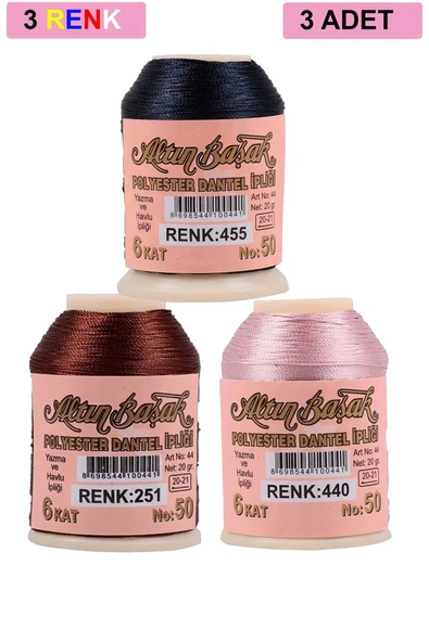 3 Adet Altınbaşak Oya ve Dantel İpi 20 gr - Royaleks - No: 251 - 440 - 455 ürün görseli 1