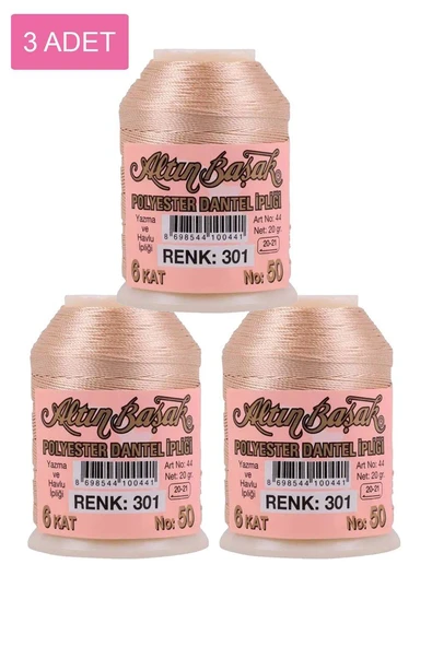 3 Adet Altınbaşak Oya ve Dantel İpi 20 gr - Royaleks - No: 301 ürün görseli 1