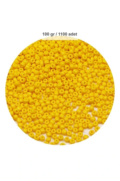 Sarı Renk 4 mm Yaklaşık 1100 adet / 100 gram Cam Boncuk Oya Yazma Bileklik ve Kolye ürün görseli 1